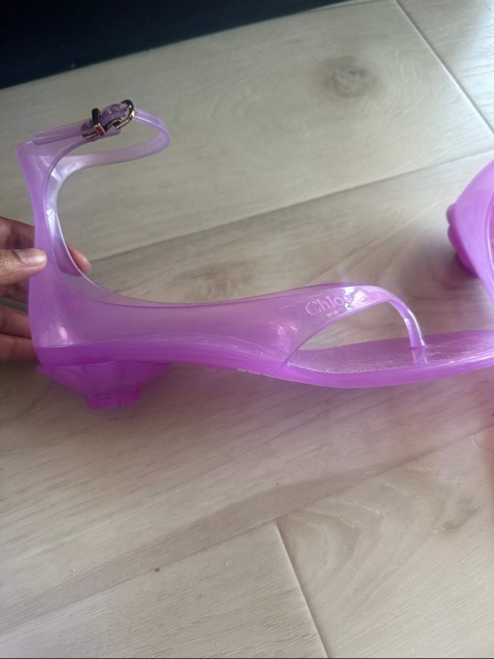 Chloé Translucent Pink Jelly T-Strap Ankle Sandals - Picture 2 of 5
